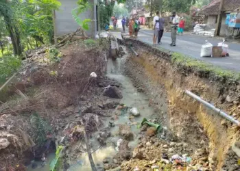 Digerus Longsor, Bahu Jalan Cipanas-Muncang di Lebak Nyaris Putus