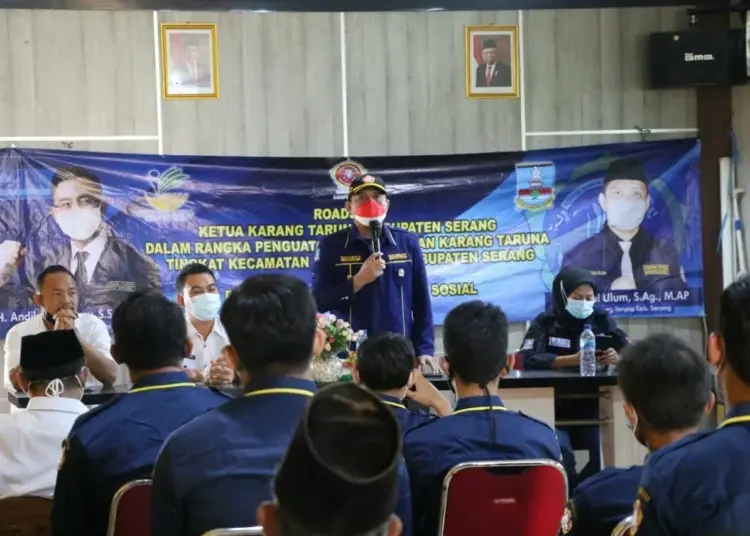 PENGUATAN KELEMBAGAAN–Bahrul Ulum, Ketua Karang Taruna Kabupaten Serang, roadshow dalam rangka penguatan kelembagaan Karang Taruna kecamatan dan desa se- Kabupaten Serang, Rabu (8/9/2021). (ISTIMEWA)