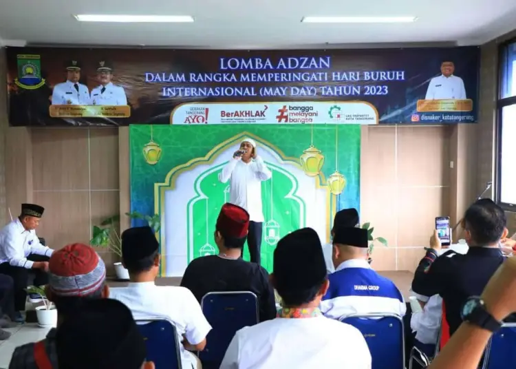 LOMBA: Sambut Hari Buruh, Pemerintah Kota Tangerang melalui Dinas Ketenagakerjaan menggelar lomba Adzan, Ceramah dan Baca Al-Qur'an antar serikat pekerja, Jumat (14/04/2023). (ISTIMEWA)