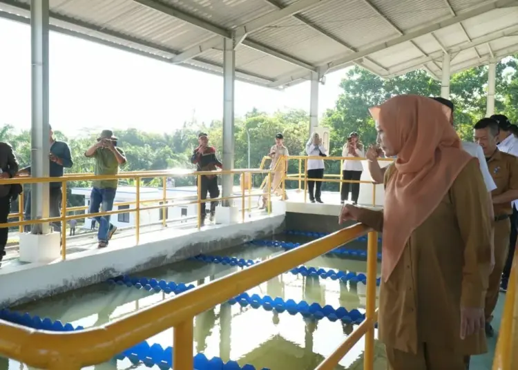 Bupati Pandeglang Irna Narulita, meninjau uji coba SPAM Tanjung Lesung, di Kecamatan Panimbang, Kabupaten Pandeglang, belum lama ini. (ISTIMEWA)