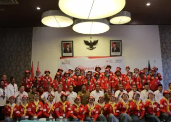 KONTINGEN BANTEN–Sebanyak 75 peserta kontingen Banten, mengikuti kegiatan terbesar Palang Merah Remaja (PMR) di Taman Agro Wisata Way Handak, Lampung Selatan, Provinsi Lampung, tanggal 2 – 10 Juli 2023. (ISTIMEWA)