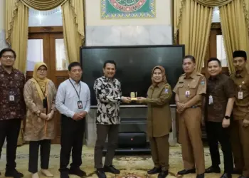 PERTEMUAN–Kepala OJK Regional 1 DKI Jakarta dan Banten, Roberto Akyuwen, bertemu dengan Bupati Serang Ratu Tatu Chasanah, di Pendopo Bupati Serang, Senin (10/7/2023). (ISTIMEWA)