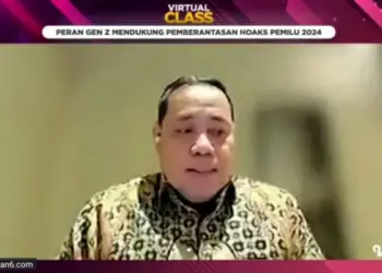 NARASUMBER: Anggota Bawaslu Herwyn JH Malonda saat menjadi narasumber Peran Gen Z Mendukung Pemberantasan Hoaks Pemilu 2024 yang diselenggarakan Liputan6 secara daring, Jakarta, Jumat (26/7/2023). (DOK BAWASLU)