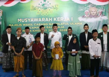 MUSYAWARAH KERJA: Wabup Tangerang Mad Romli saat membuka Musyawarah Kerja I Majelis Wakil Cabang Nadhlatul Ulama (MWCNU) Kecamatan Balaraja di RM Manceuri Balaraja, Rabu (5/7/2023). (ISTIMEWA)