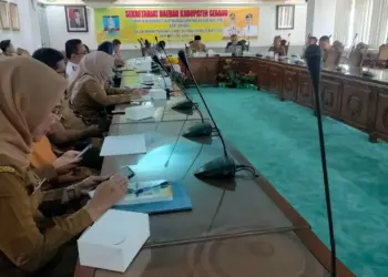 RAKOR - Rapat Koordinasi (Rakor) tim pengendali inflasi daerah (TPID) Kabupaten Serang dalam rangka menjaga stabilitas harga bahan pokok pasca hari raya idul adha, Senin (31/7/2023). (ISTIMEWA)