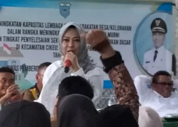 SOSIALISASI DAN EDUKASI - Dinas Pemberdayaan Masyarakat dan Pemerintahan Desa (DPMPD) Kabupaten Pandeglang, terus menggelar sosialisasi peningkatan kapasitas Lembaga Kemasyarakatan Desa (LKD) dan Kelurahan bagi RT dan RW, yang kali ini berlangsung di Pondok Berkah, Kecamatan Cikeusik, Selasa (3/10/2023). (ISTIMEWA)