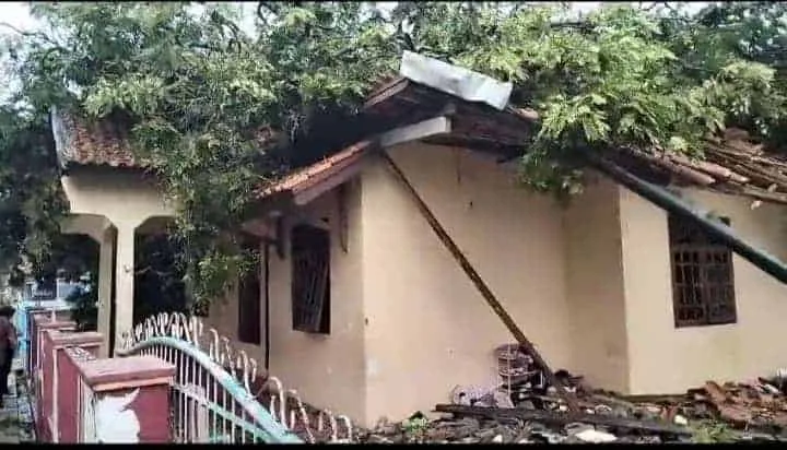 Rumah korban meninggal dunia, rusak parah tertimpa pohon tumbang, di Kabupaten Pandeglang, Kamis (26/10/2023). (ISTIMEWA)