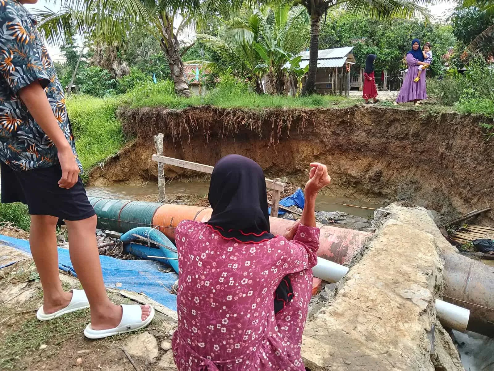 Saluran irigasi di Desa Parung Kokosan, Kecamatan Cikeusik, Kabupaten Pandeglang, ambrol. (ISTIMEWA)