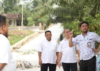 Kabid Bina Marga DPUPR Kabupaten Pandeglang, Ade Juliansyah, meninjau pembangunan jalan. (ISTIMEWA)