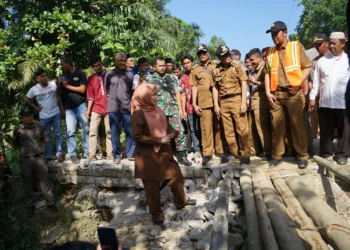 Bupati Pandeglang Irna Narulita, tinjau proses pembangunan infrastruktur jalan. (DOKUMEN/SATELITNEWS.COM)