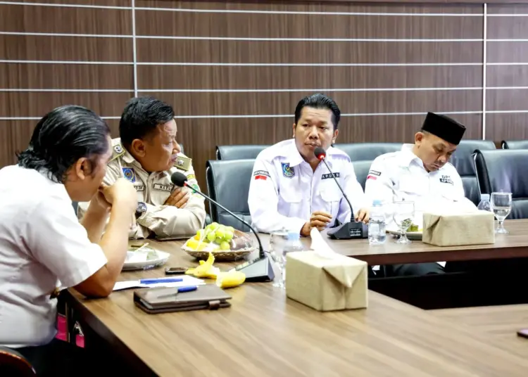 Ketua DPD Apdesi Banten Uhadi (kedua dari kiri) dan Sekjen DPD Apdesi Provinsi Banten Rafik (kedua dari kanan), saat melakukan audiensi bersama Pj Gubernur Banten Al Muktabar, beberapa waktu lalu. (ISTIMEWA)