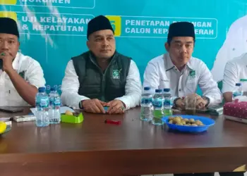 Para pengurus DPC PKB Kabupaten Serang, sampaikan agenda penjaringan Balonbup dan Balon Wabup, jelang Pilkada serentak 2024. (SIDIK/SATELITNEWS.COM)