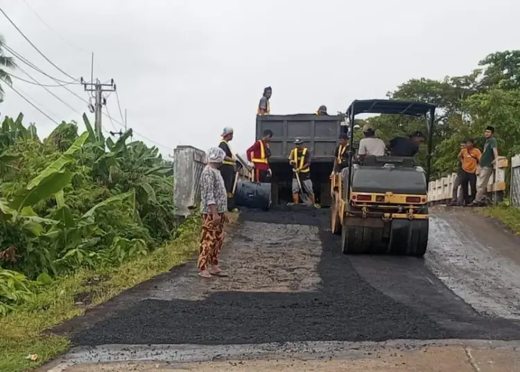 Ruas jalan di Kabupaten Pandeglang - Labuan, yang merupakan kewenangan Pemprov Banten, tampak sedang diperbaiki, beberapa waktu lalu. (ADIB FAHRIE/SATELITNEWS.COM)