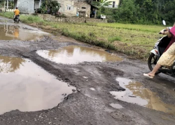 Ruas jalan Paniis, Kecamatan Koroncong, Kabupaten Pandeglang, rusak berat. Selama bertahun - tahun belum diperbaiki, sampai sekarang. (ADIB FAHRIE/SATELITNEWS.COM)