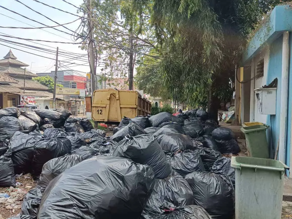 Sampah domestik, menumpuk disamping kantor ULP atau UKPBJ Setda Kabupaten Serang, Senin (24/6/2024). (SIDIK/SATELITNEWS.COM)