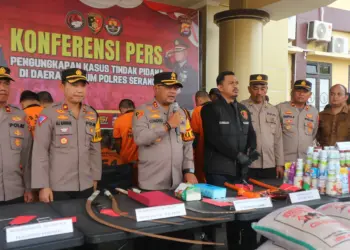 Polres Serang, menggelar konferensi pers penangkapan 16 pelaku kejahatan. (ISTIMEWA)