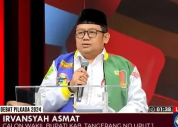 Calon Wakil Bupati Tangerang nomor urut 1 Irvansyah Asmat, saat pemaparan di Debat Publik Kedua yang digelar KPU Kabupaten Tangerang. (ISTIMEWA)