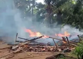 Sebuah rumah di Kecamatan Cibitung, Kabupaten Pandeglang, ludes terbakar. Kebakaran, diduga akibat korsleting listrik, Rabu (11/12/2024). (ISTIMEWA)