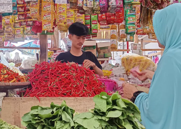 Penjual sayur mayur dan bumbu, di salah satu pasar di Kabupaten Serang, sedang melayani pembeli. (SIDIK/SATELITNEWS.COM)