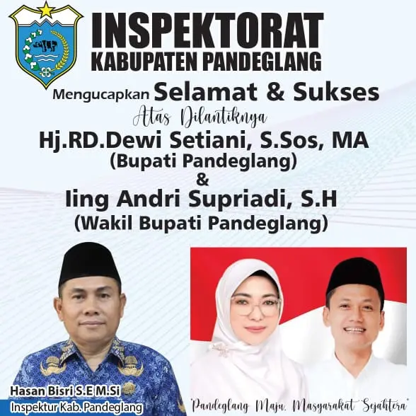 Inspektorat Pandeglang Selamat atas dilantiknya Dewi Setiani dan Iing Andri Supriadi